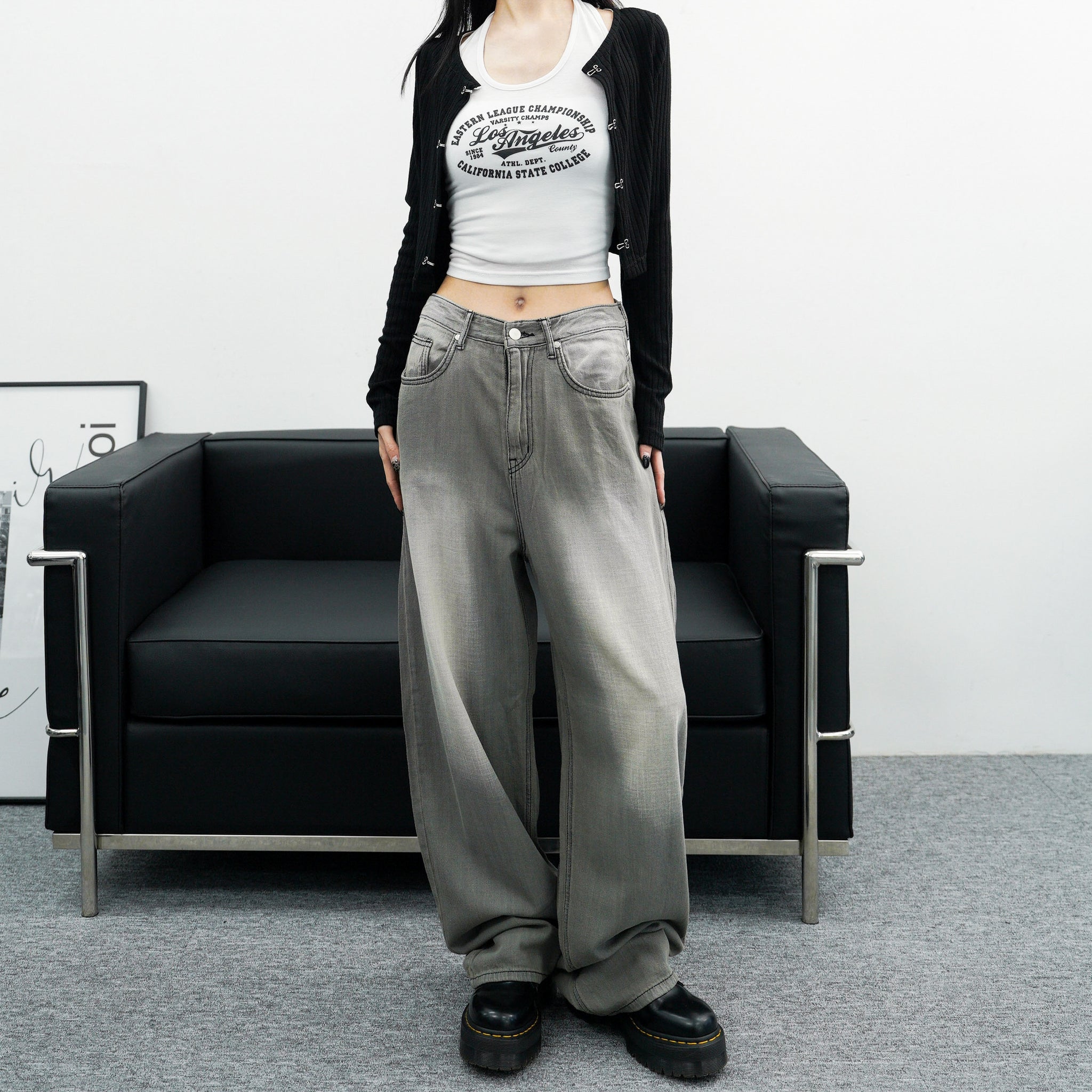 [Vintage] High Waist Summer Washed Wide Denim Pants/ 1色