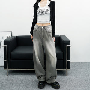 [Vintage] High Waist Summer Washed Wide Denim Pants/ 1色