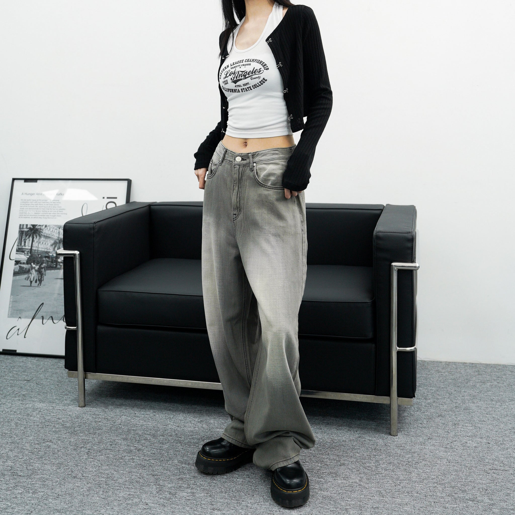 [Vintage] High Waist Summer Washed Wide Denim Pants/ 1色