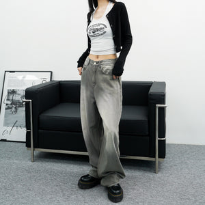 [Vintage] High Waist Summer Washed Wide Denim Pants/ 1色