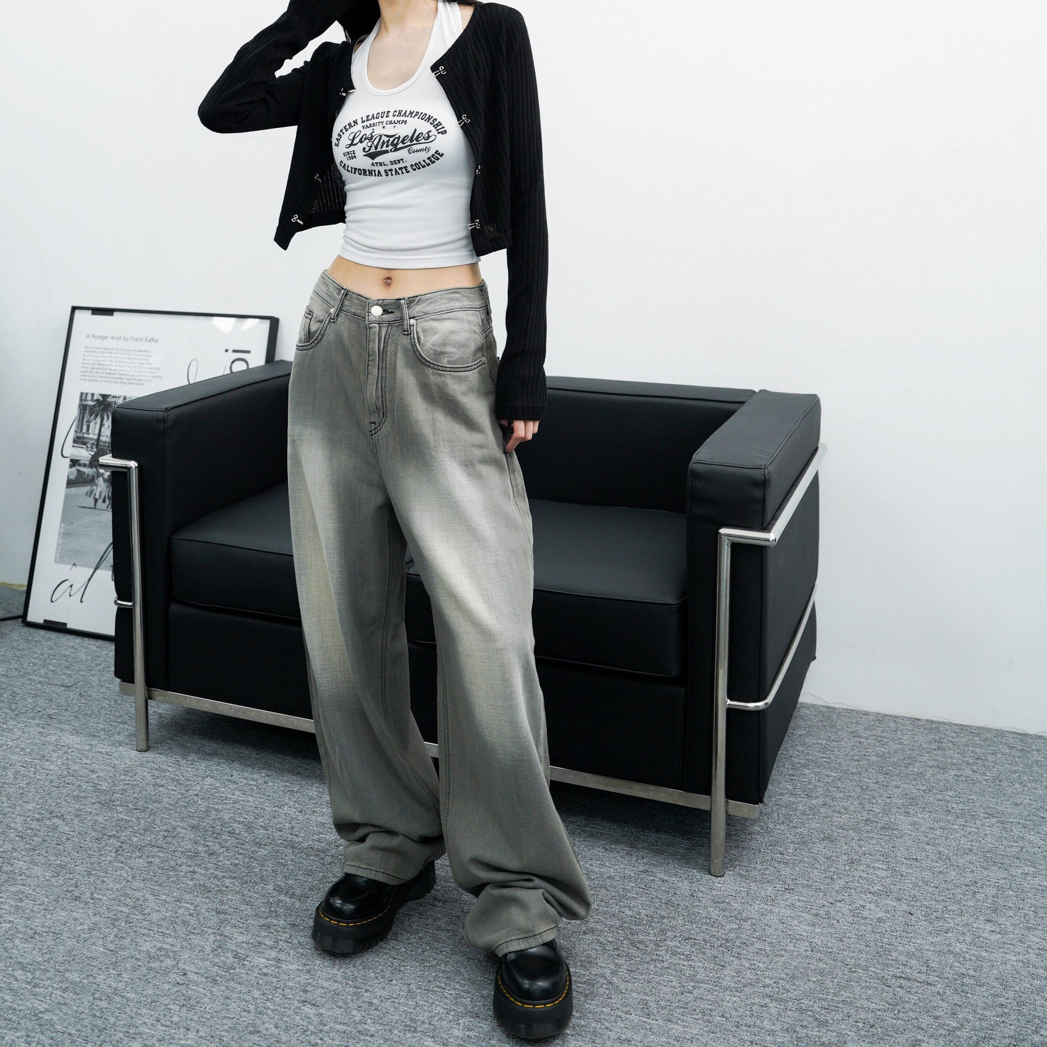 [Vintage] High Waist Summer Washed Wide Denim Pants/ 1色