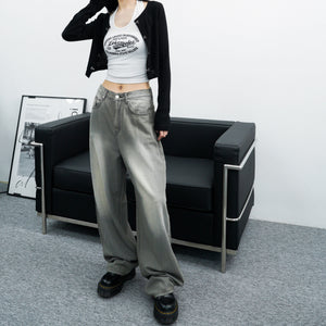 [Vintage] High Waist Summer Washed Wide Denim Pants/ 1色