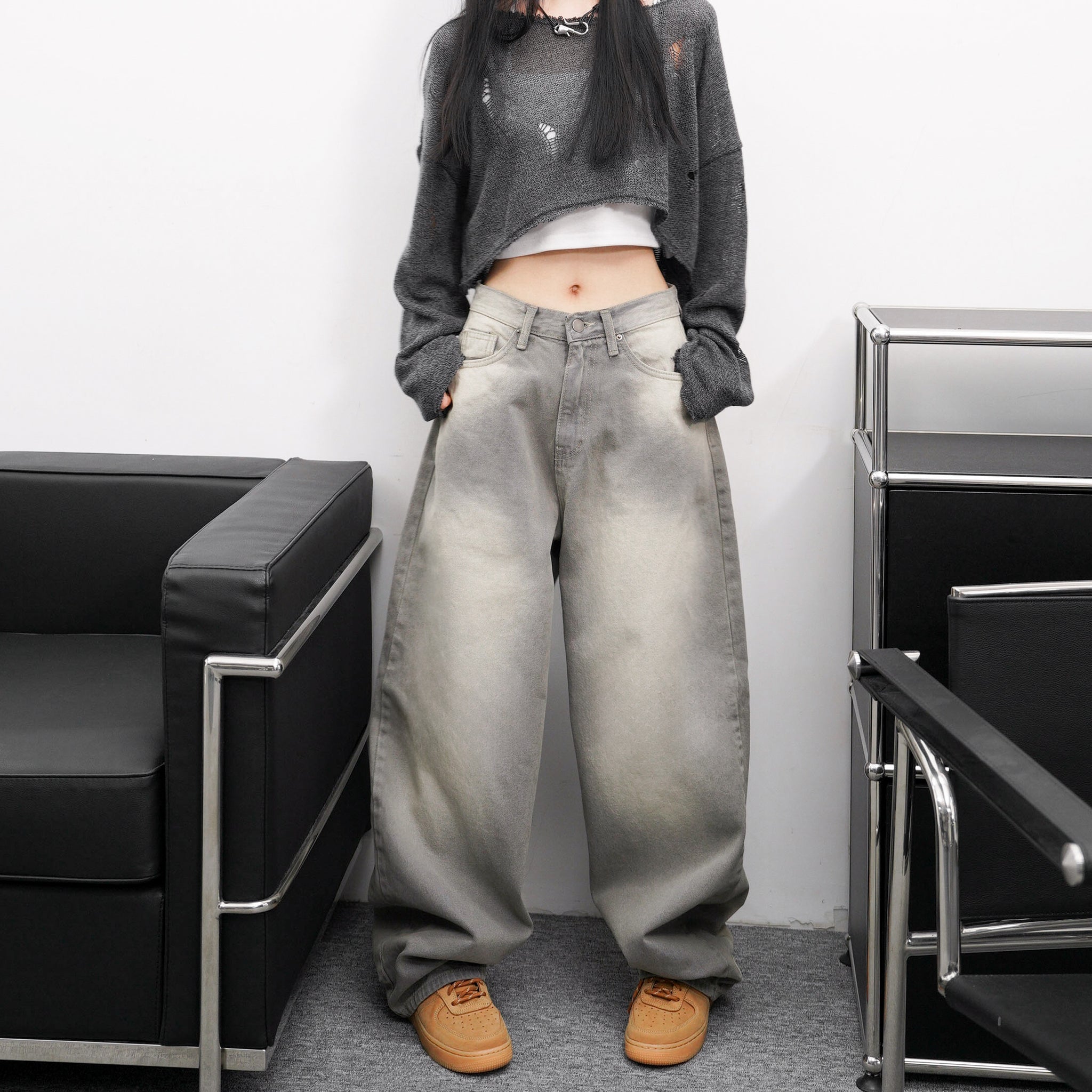 [摺邊褲腳] BALLOON POCKET DENIM PANTS/ 1色