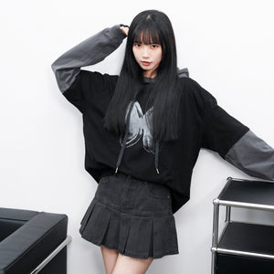 [UNISEX] 假兩件拼袖BUTTERFLY HOODED LONG SLEEVE/ 1色