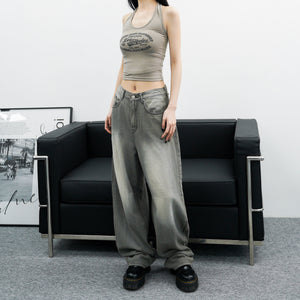 [Vintage] High Waist Summer Washed Wide Denim Pants/ 1色