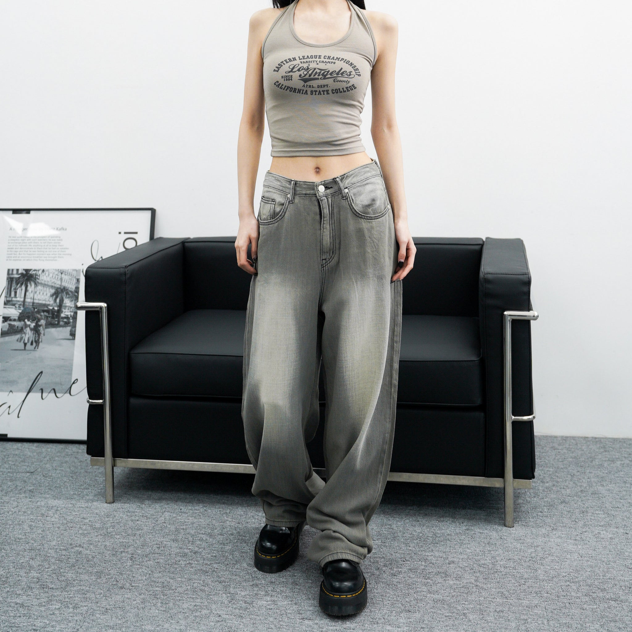 [Vintage] High Waist Summer Washed Wide Denim Pants/ 1色