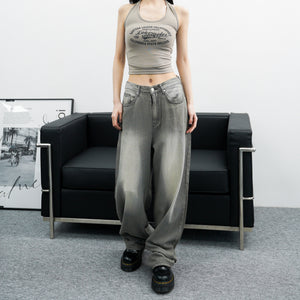 [Vintage] High Waist Summer Washed Wide Denim Pants/ 1色