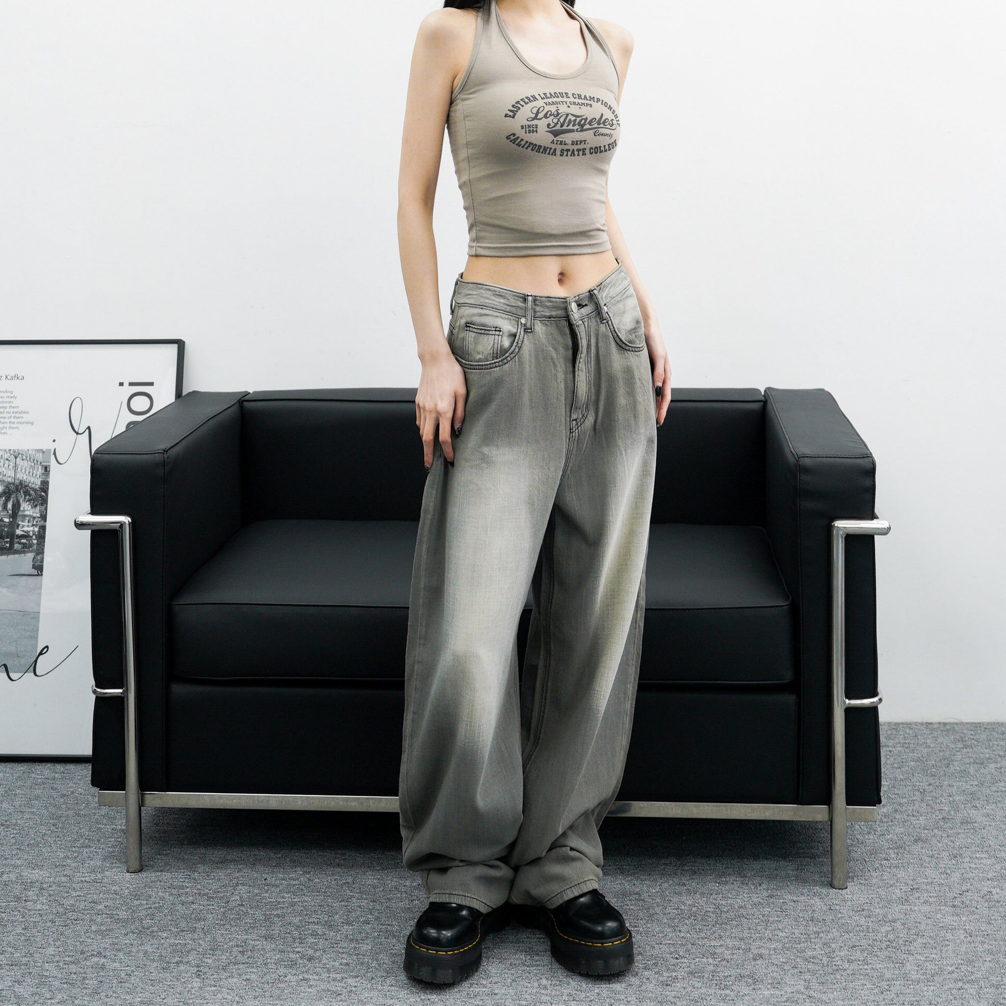 [Vintage] High Waist Summer Washed Wide Denim Pants/ 1色