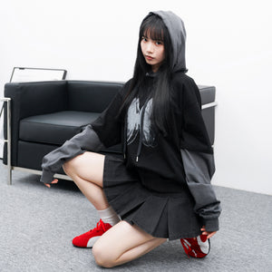 [UNISEX] 假兩件拼袖BUTTERFLY HOODED LONG SLEEVE/ 1色