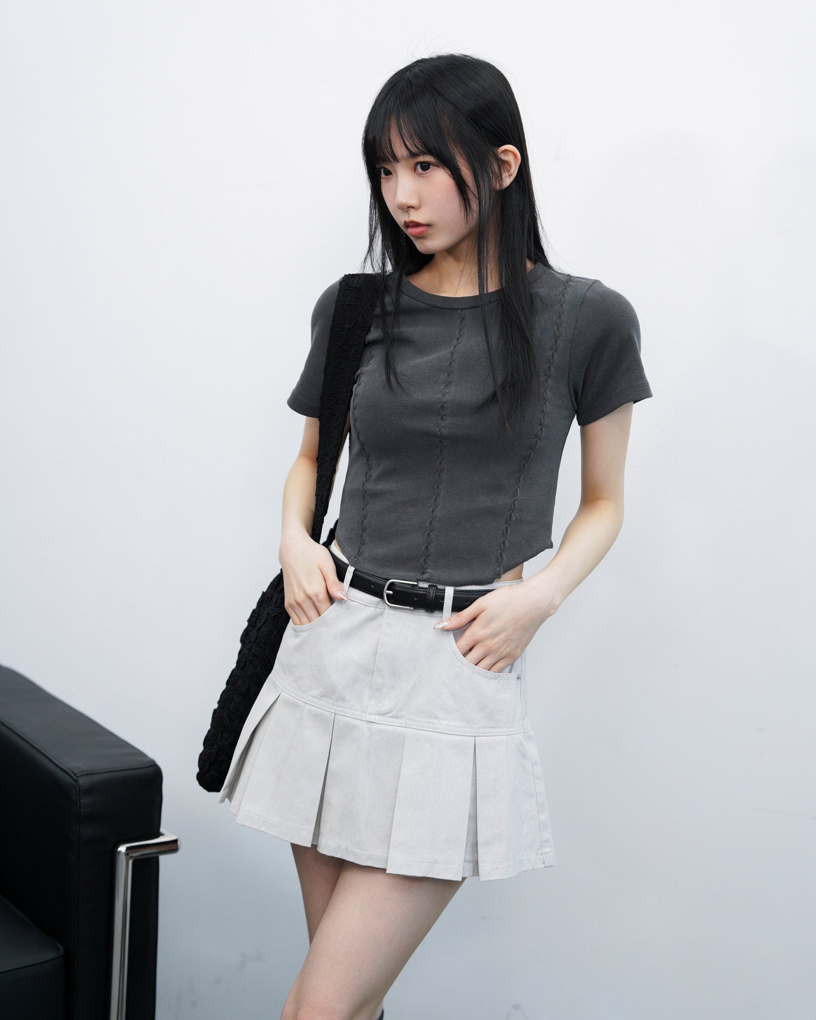 [BEST] PIGMENT PLEATED MINI SKIRT BELT SET/ 3色