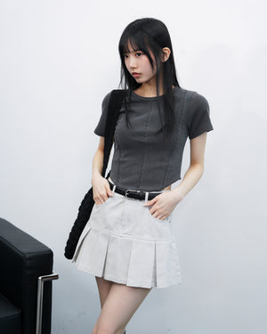 [BEST] PIGMENT PLEATED MINI SKIRT BELT SET/ 3色