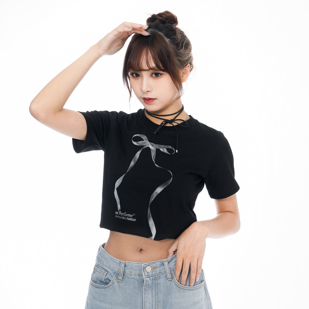 [BEST] BALLET CORE RIBBON SEMI-CROP TEE/ 3色