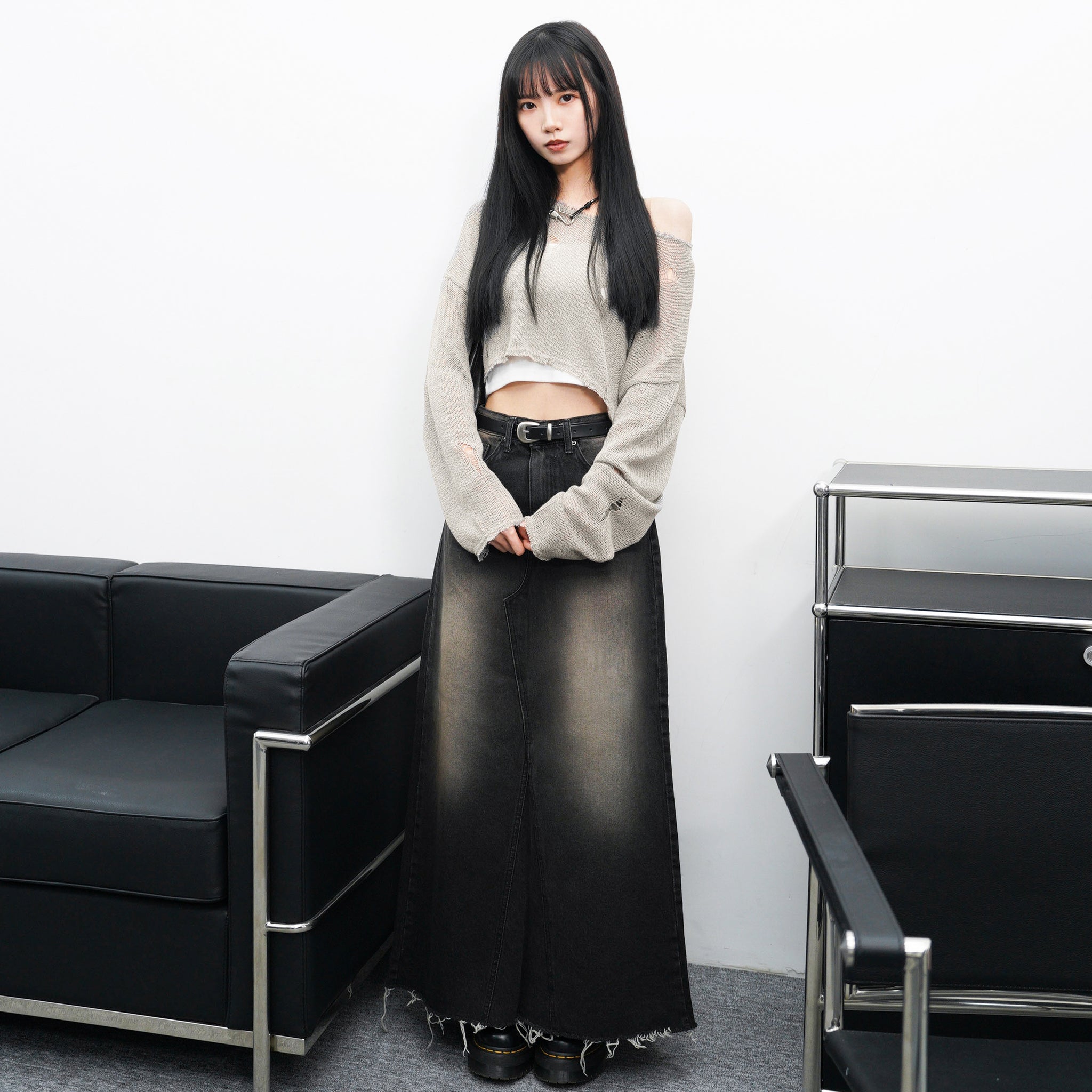 [小個子&高個子OK!] 蘇蘇邊漸闊A-CUT DENIM LONG SKIRT/ 1色