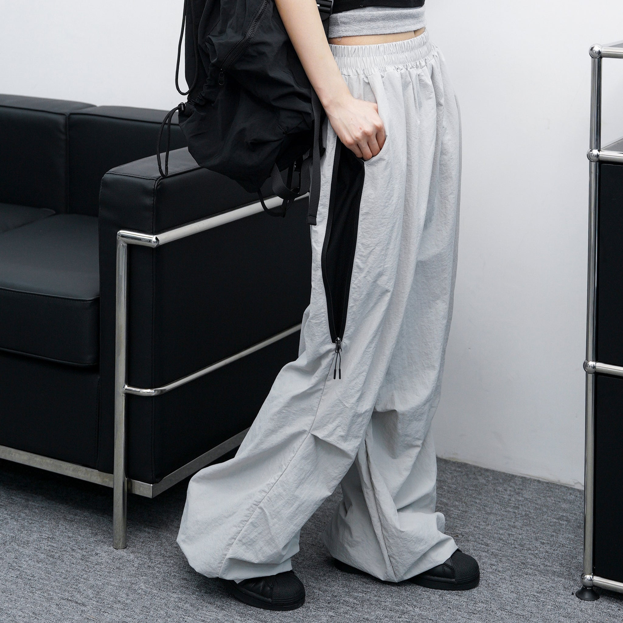 [UNISEX] SIDE ZIPPER NYLON PANTS/ 2色