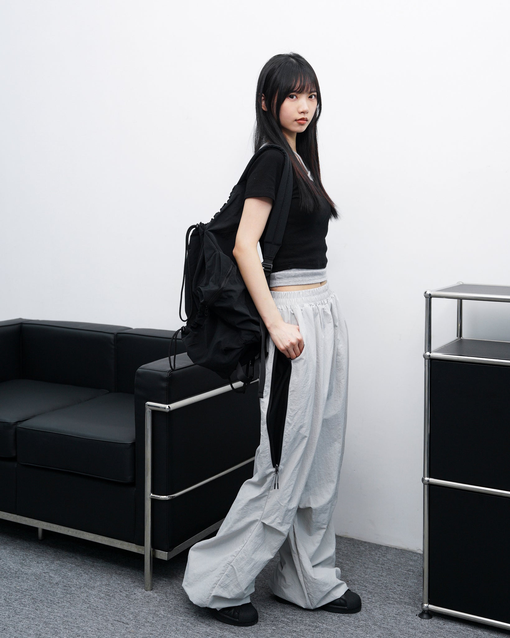 [UNISEX] SIDE ZIPPER NYLON PANTS/ 2色
