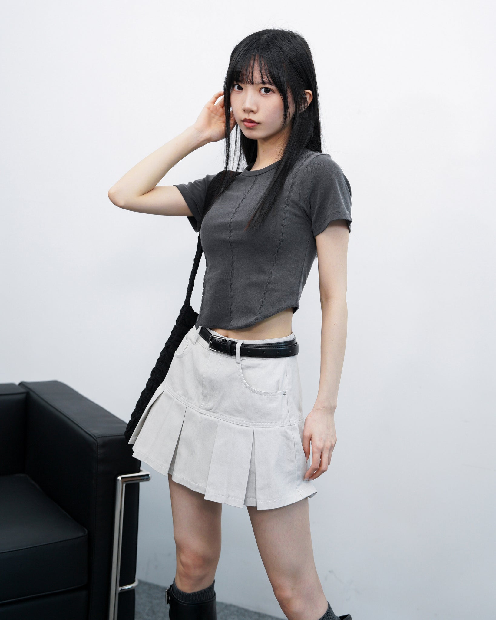 [BEST] PIGMENT PLEATED MINI SKIRT BELT SET/ 3色