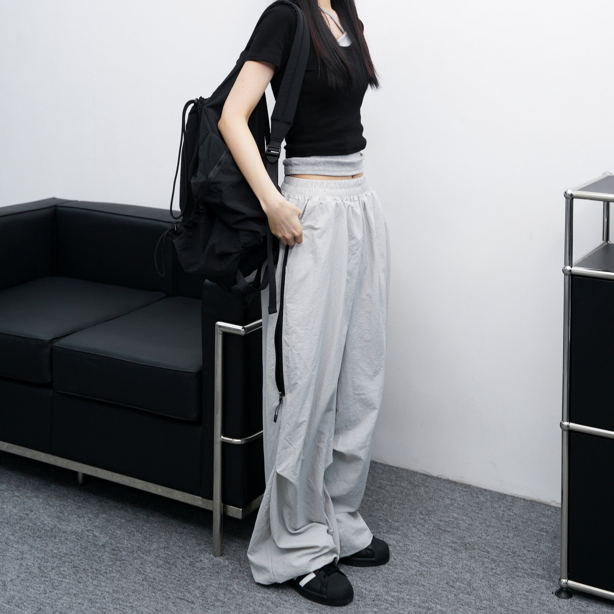 [UNISEX] SIDE ZIPPER NYLON PANTS/ 2色
