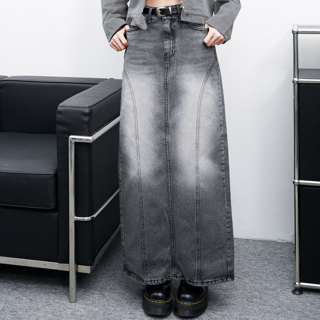[高個子] FLARE LIGHT GREY DENIM LONG SKIRT/ 1色