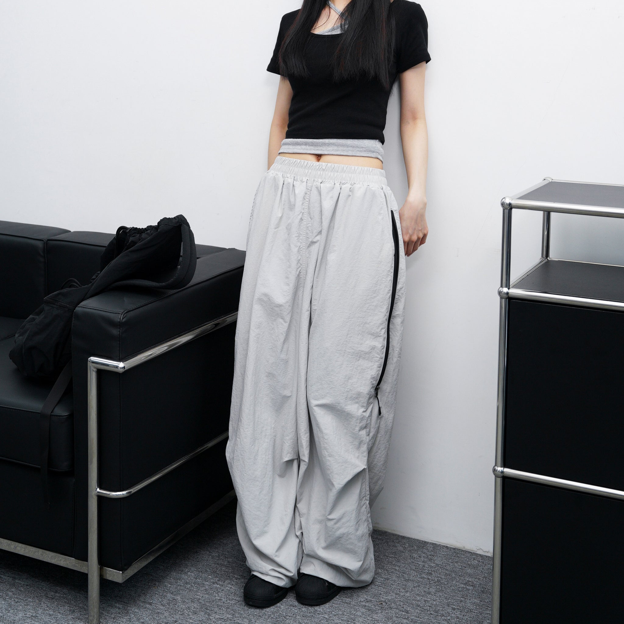 [UNISEX] SIDE ZIPPER NYLON PANTS/ 2色