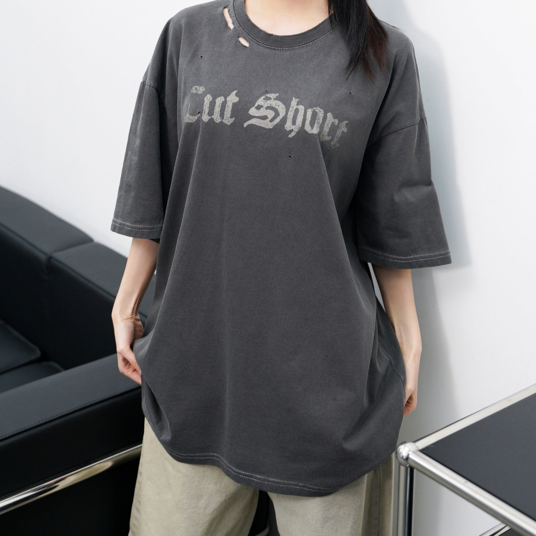 [UNISEX] DAMAGE  PIGMENT T-SHIRT/ 2色