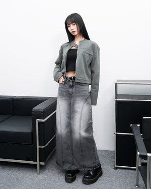 [高個子] FLARE LIGHT GREY DENIM LONG SKIRT/ 1色
