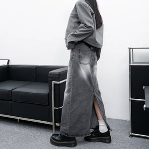 [高個子] FLARE LIGHT GREY DENIM LONG SKIRT/ 1色