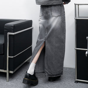 [高個子] FLARE LIGHT GREY DENIM LONG SKIRT/ 1色