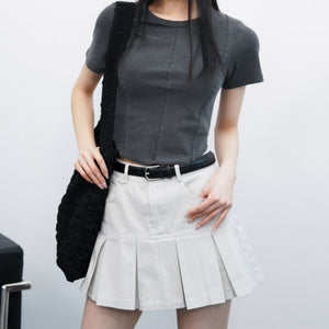 [BEST] PIGMENT PLEATED MINI SKIRT BELT SET/ 3色