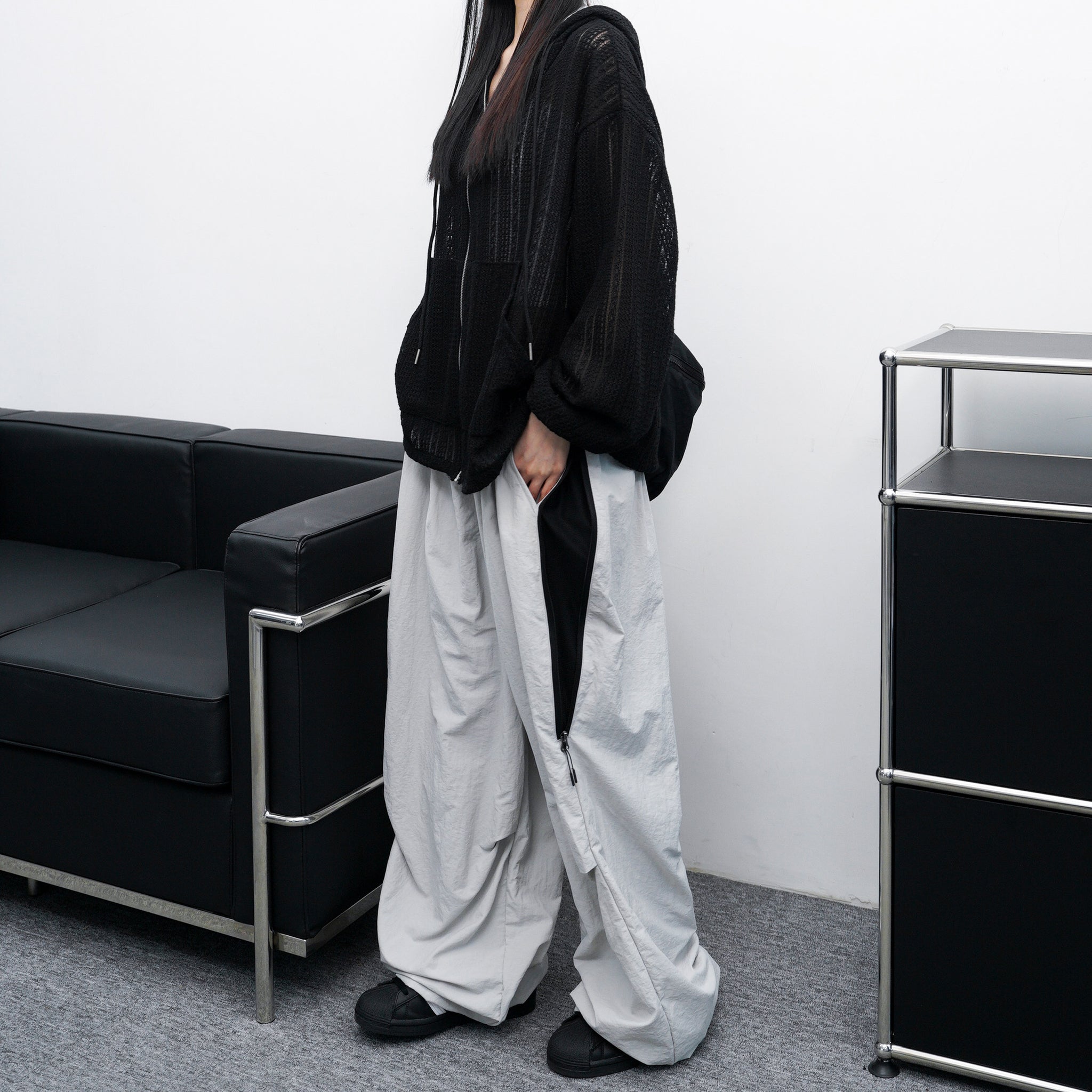 [UNISEX] SIDE ZIPPER NYLON PANTS/ 2色