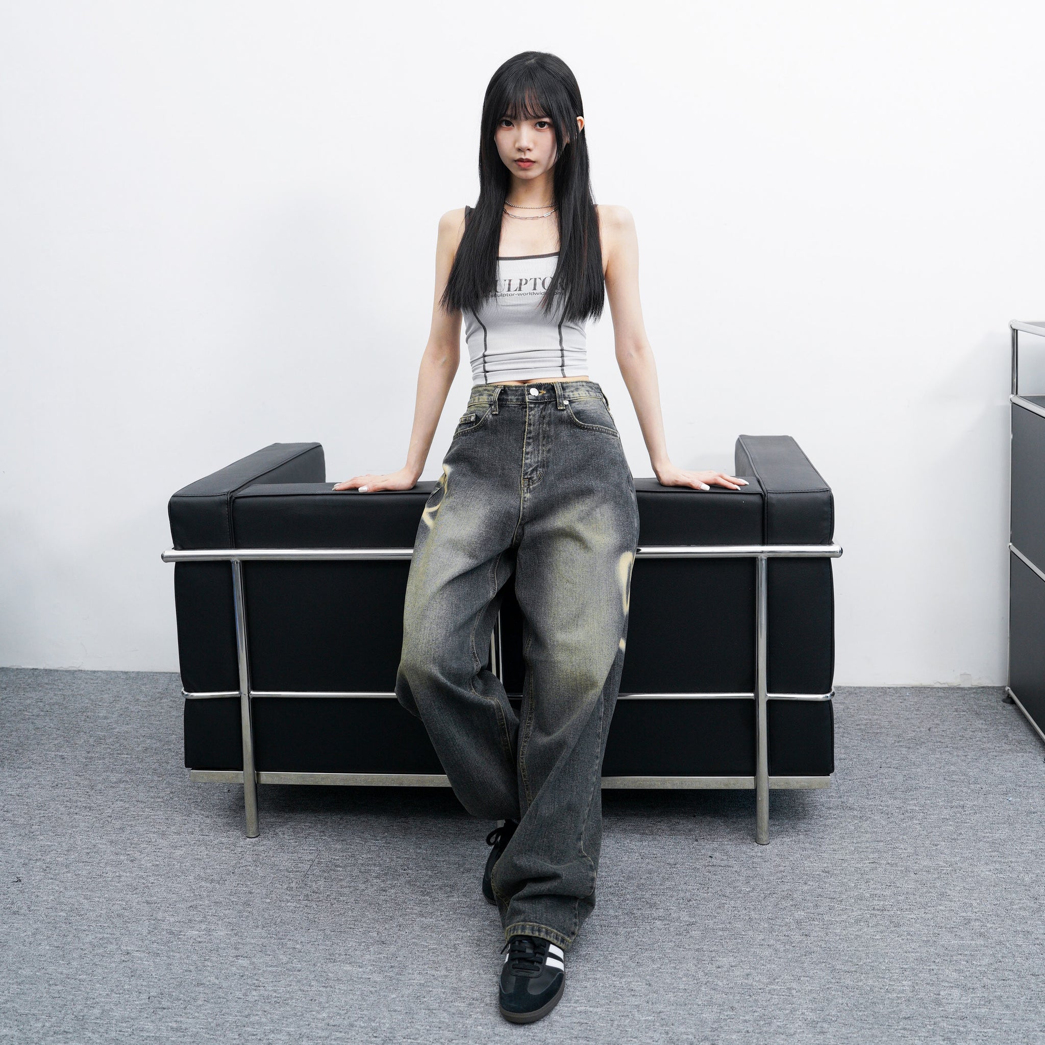 [極高腰] HEART GRAFFITI VINTAGE DENIM PANTS/ 2色