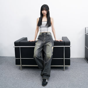 [極高腰] HEART GRAFFITI VINTAGE DENIM PANTS/ 2色