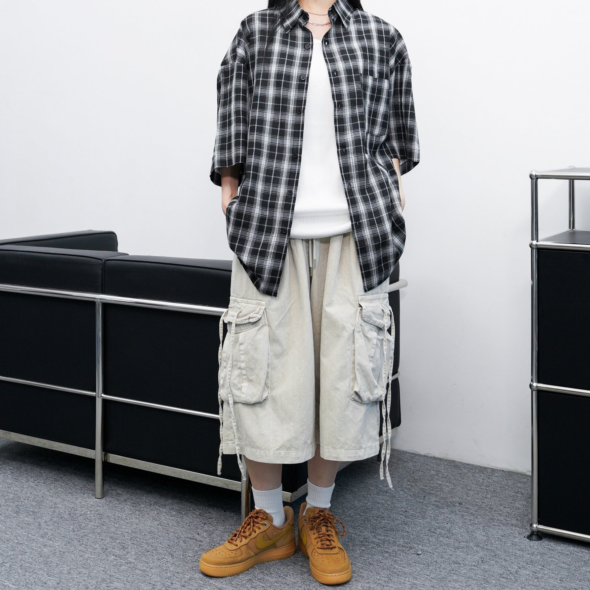 [UNISEX] 水洗BEST STRING CARGO BERMUDA PANTS/ 2色