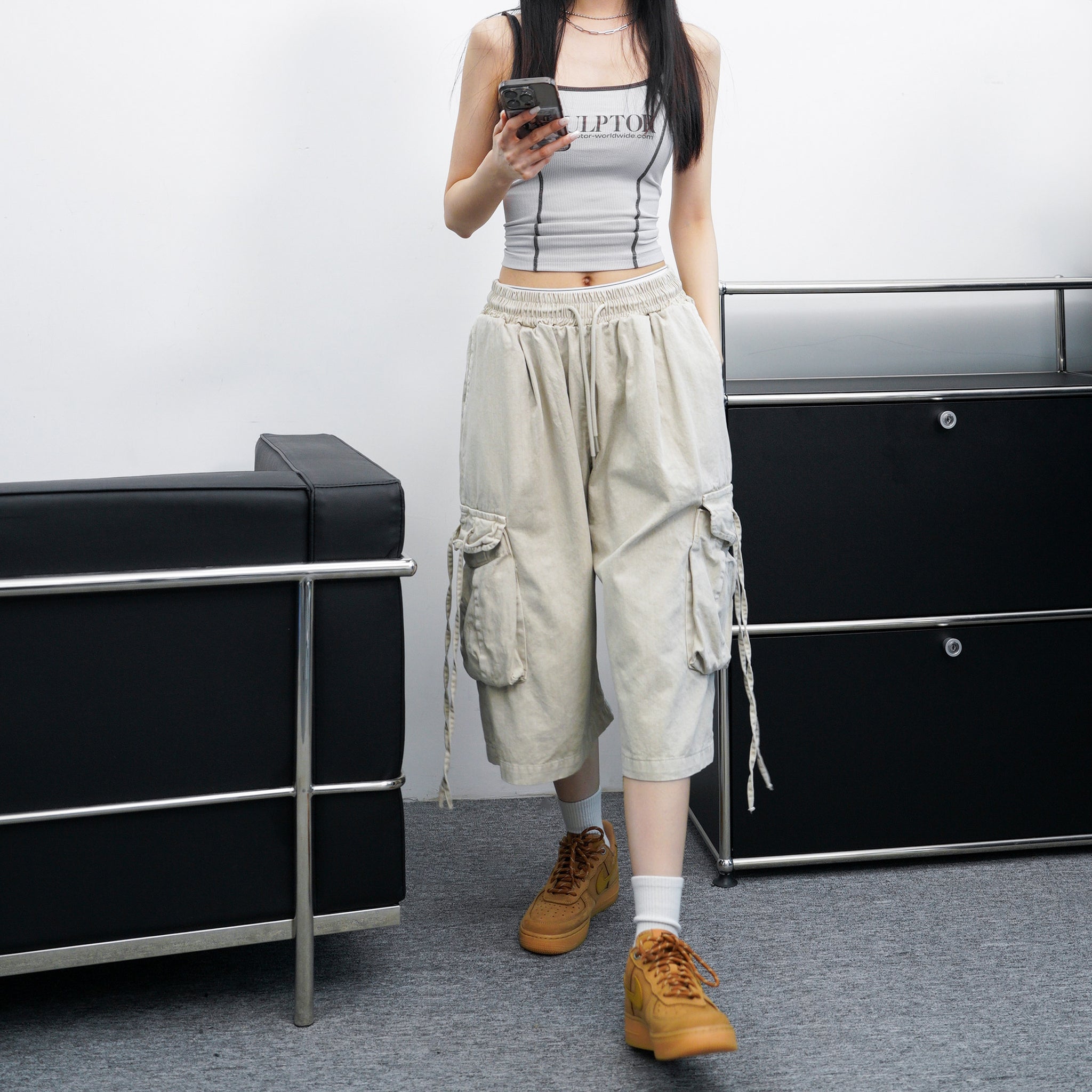 [UNISEX] 水洗BEST STRING CARGO BERMUDA PANTS/ 2色