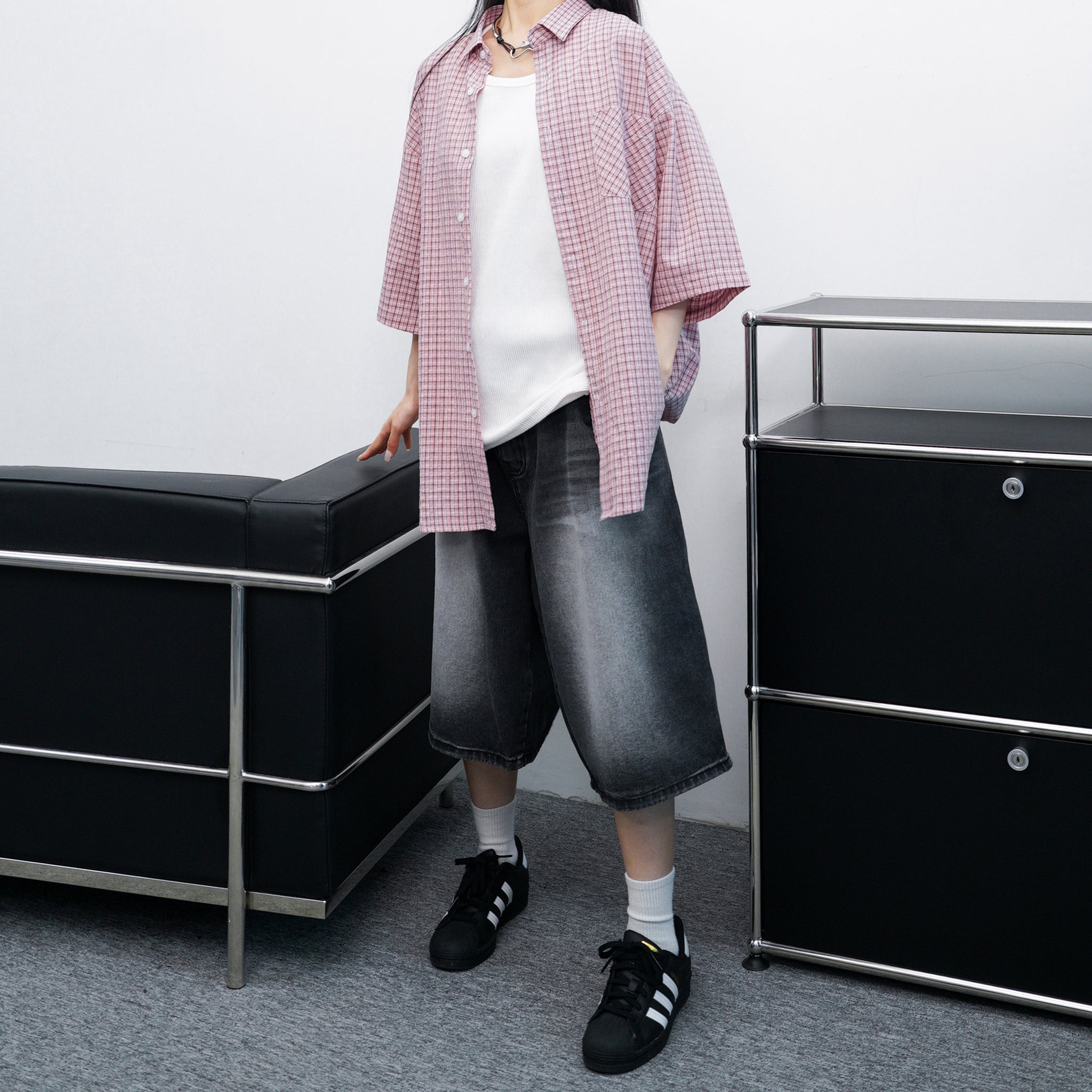 [UNISEX] FADED VINTAGE BERMUDA DENIM PANTS/ 1色