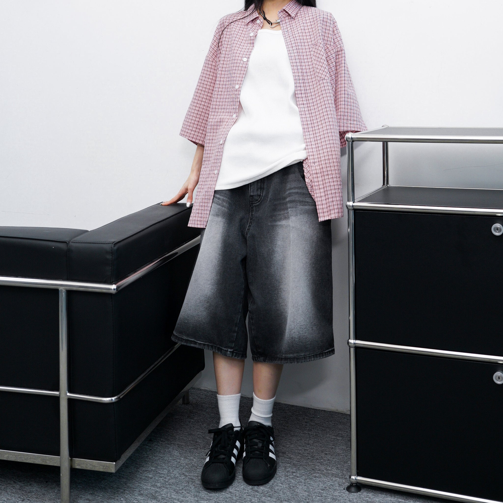 [UNISEX] FADED VINTAGE BERMUDA DENIM PANTS/ 1色