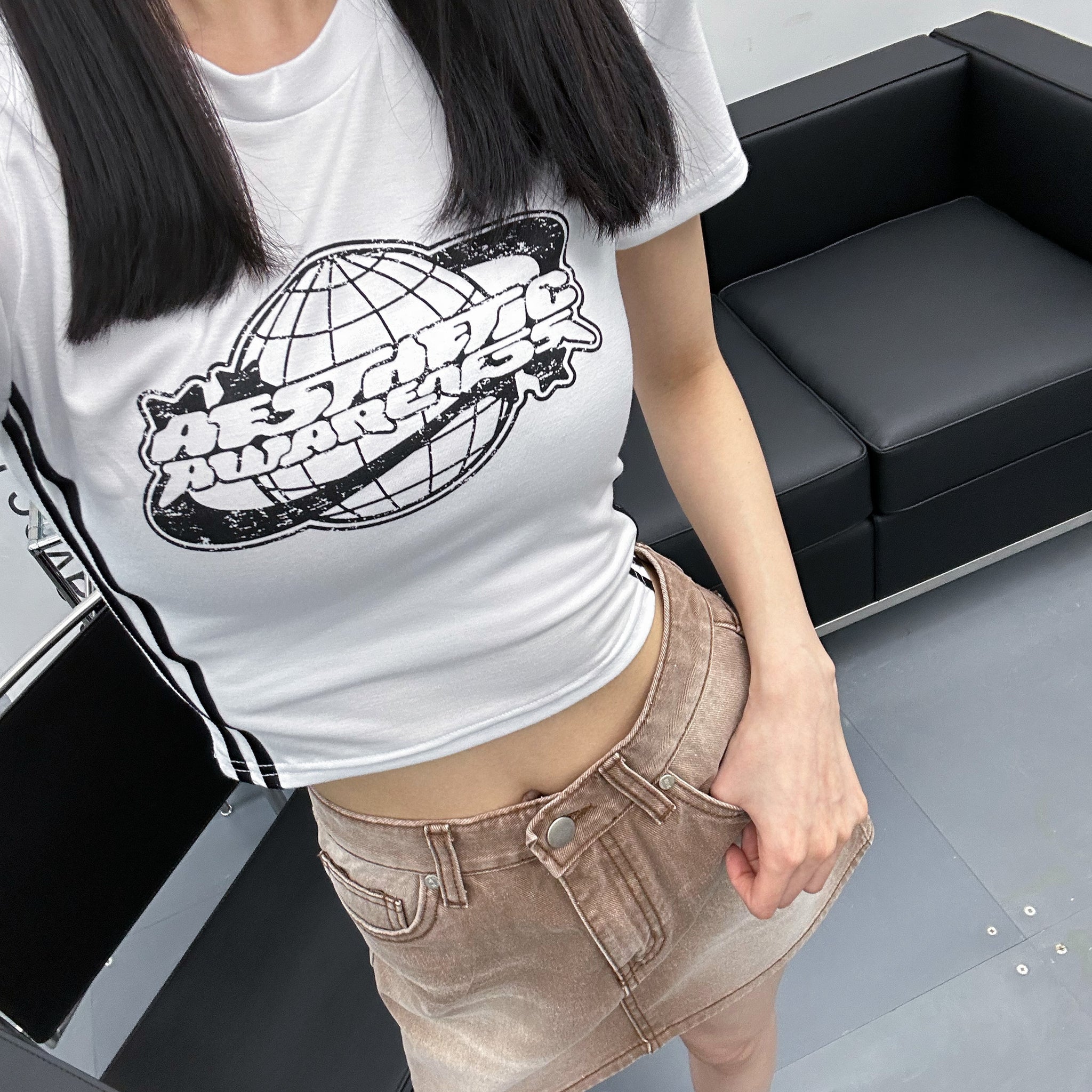 Brown Washed Denim Skirt/ 1色