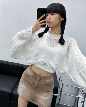 Brown Washed Denim Skirt/ 1色