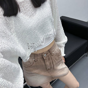 Brown Washed Denim Skirt/ 1色