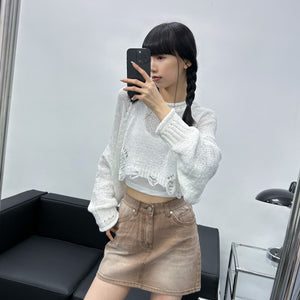 Brown Washed Denim Skirt/ 1色