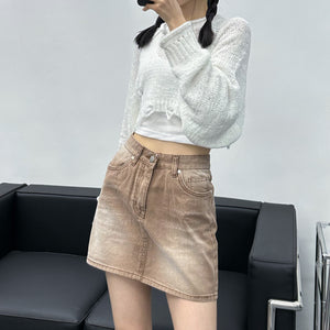 Brown Washed Denim Skirt/ 1色