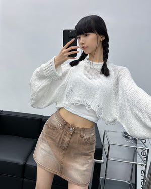 Brown Washed Denim Skirt/ 1色