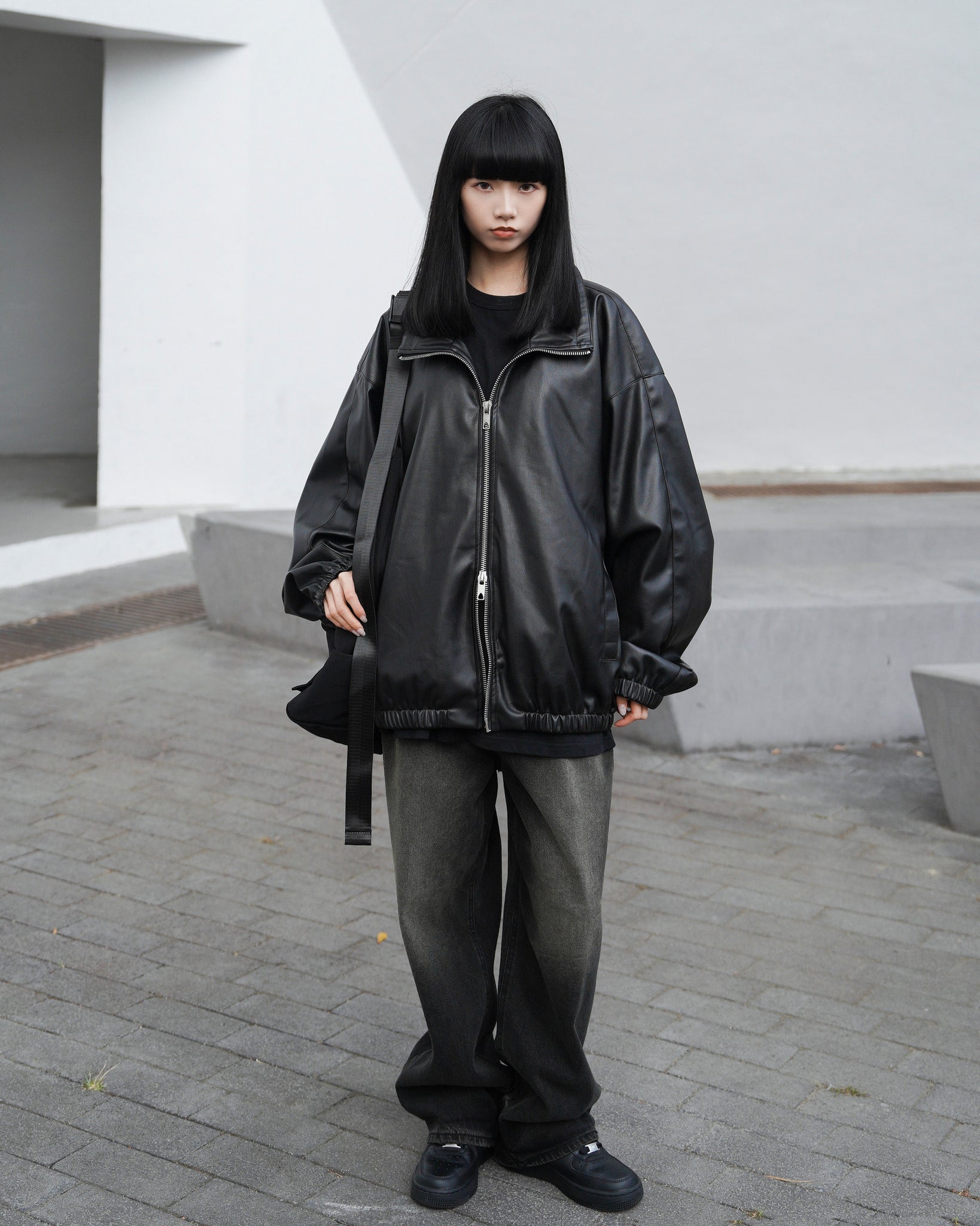 [Leather Jacket] Unisex 2-way Bomber Jacket/ 1色