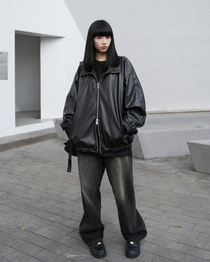 [Leather Jacket] Unisex 2-way Bomber Jacket/ 1色