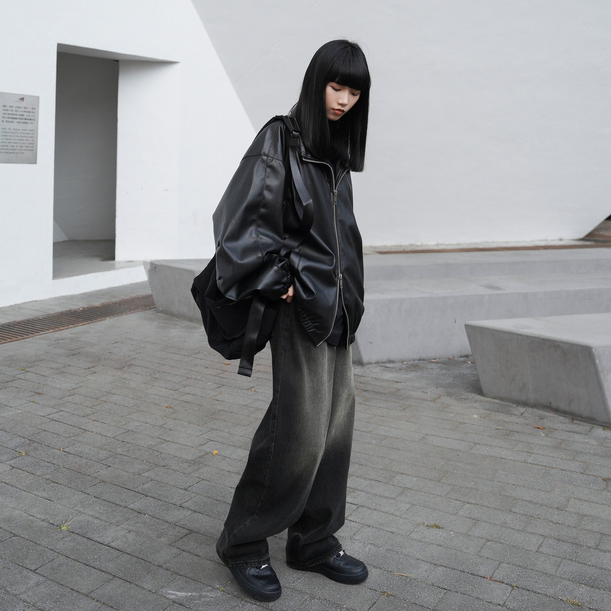 [Leather Jacket] Unisex 2-way Bomber Jacket/ 1色