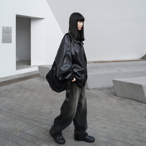 [Leather Jacket] Unisex 2-way Bomber Jacket/ 1色