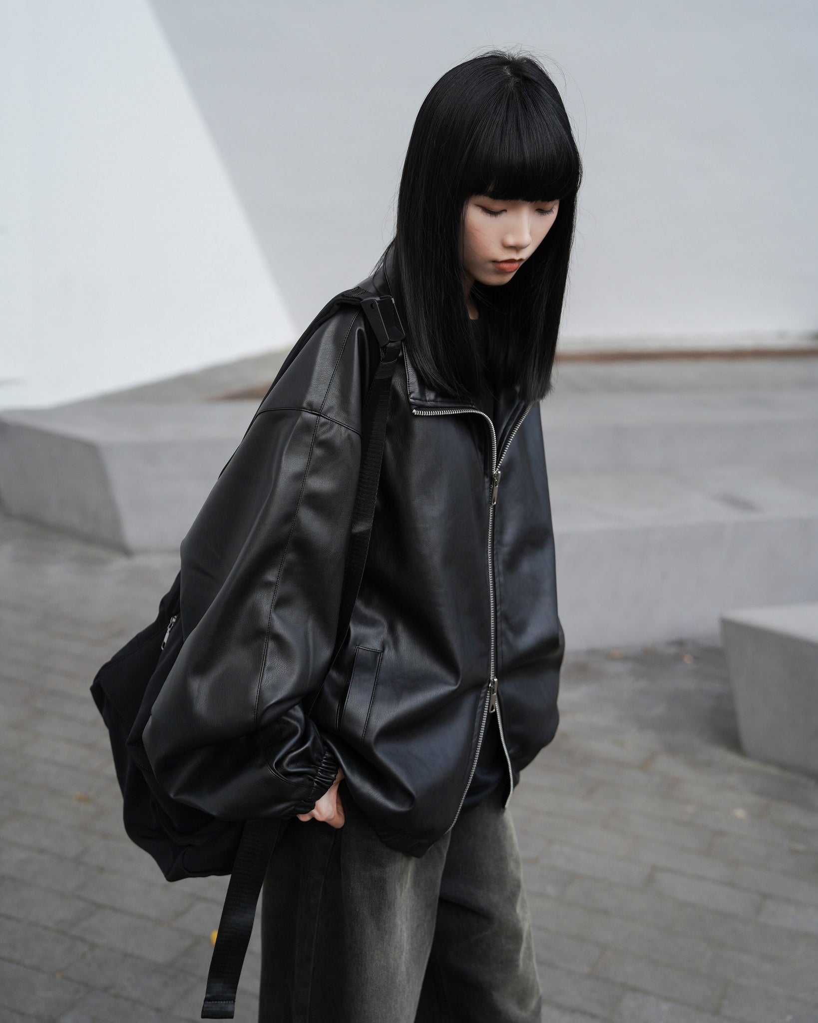 [Leather Jacket] Unisex 2-way Bomber Jacket/ 1色