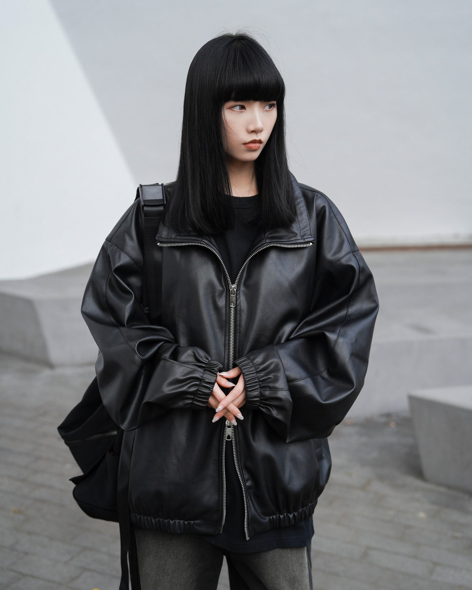 [Leather Jacket] Unisex 2-way Bomber Jacket/ 1色