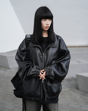 [Leather Jacket] Unisex 2-way Bomber Jacket/ 1色