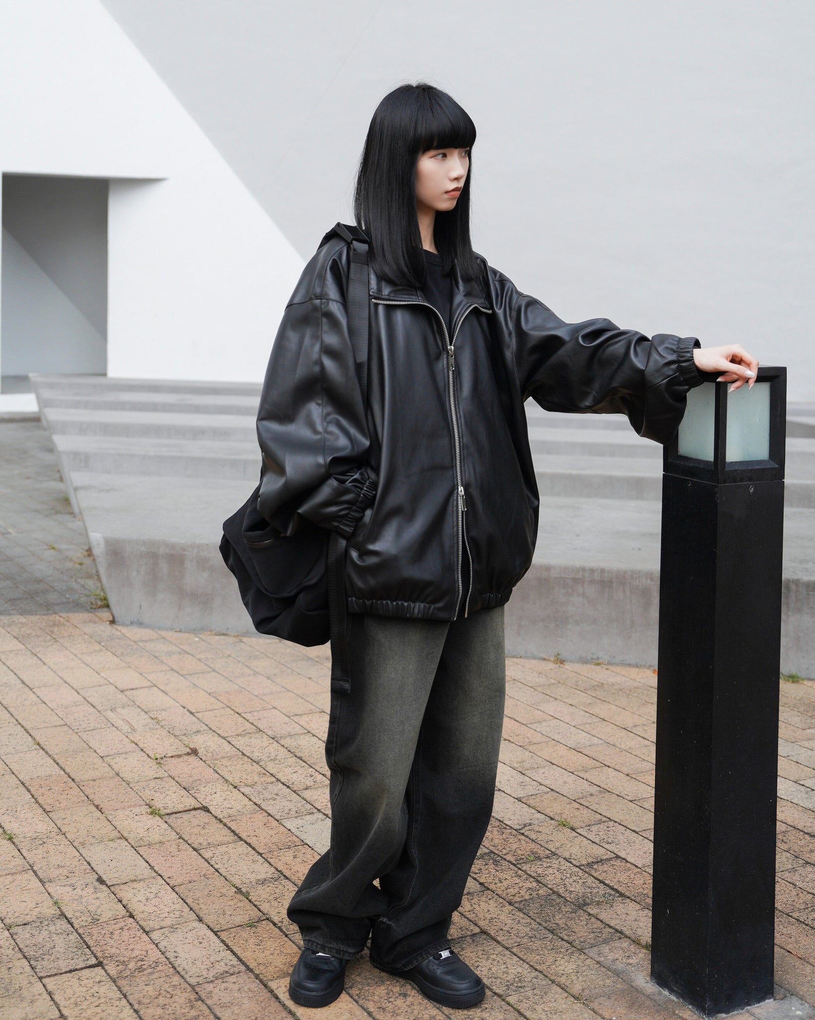 [Leather Jacket] Unisex 2-way Bomber Jacket/ 1色