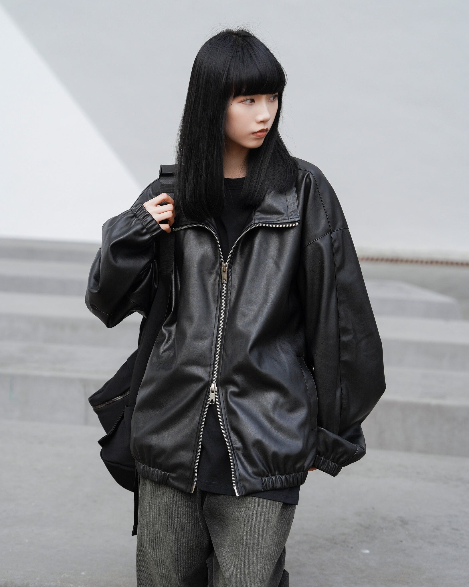 [Leather Jacket] Unisex 2-way Bomber Jacket/ 1色